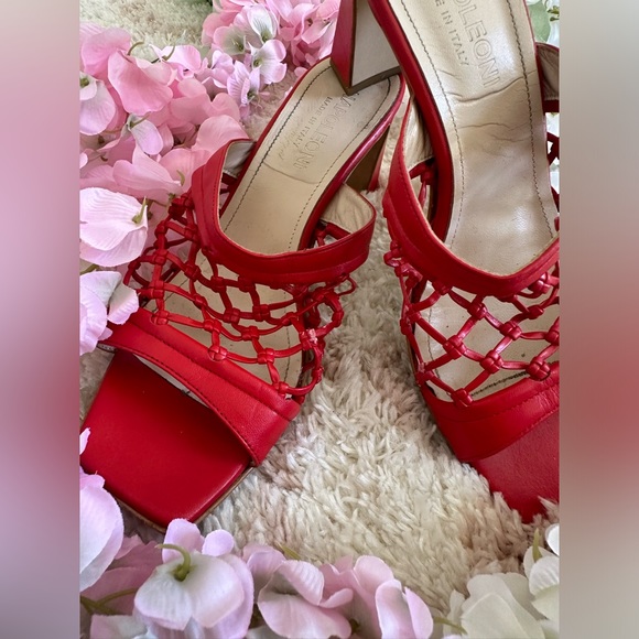 Napoleoni Leather Woven Net Heel Sandals, Mules | Red ❤️ | Women’s Size: 40, EU - Picture 3 of 10